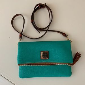 Dooney & Bourke Fold Over Leather Turquoise Crossbody Handbag